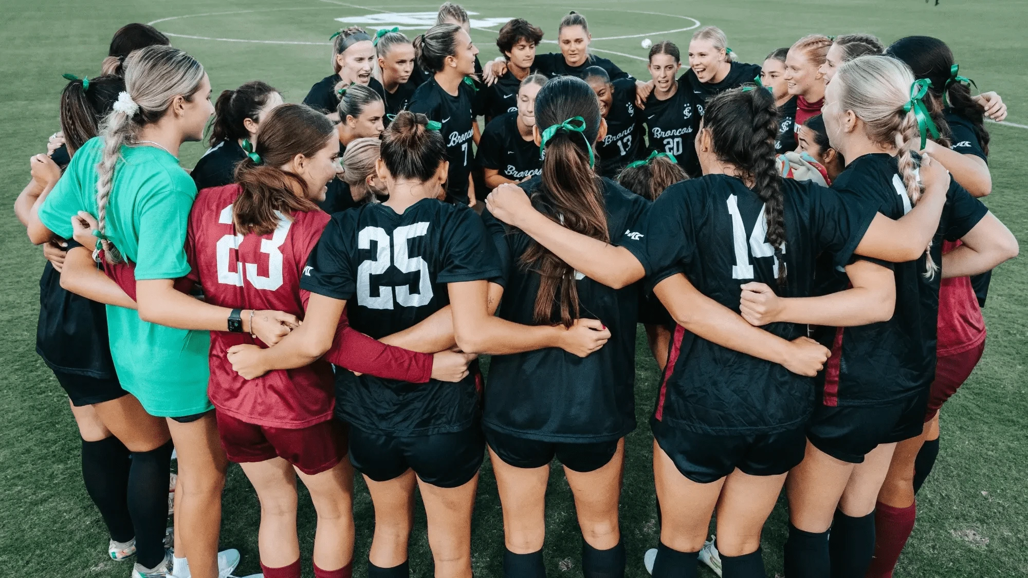 Santa Clara Women's Soccer team in huddle