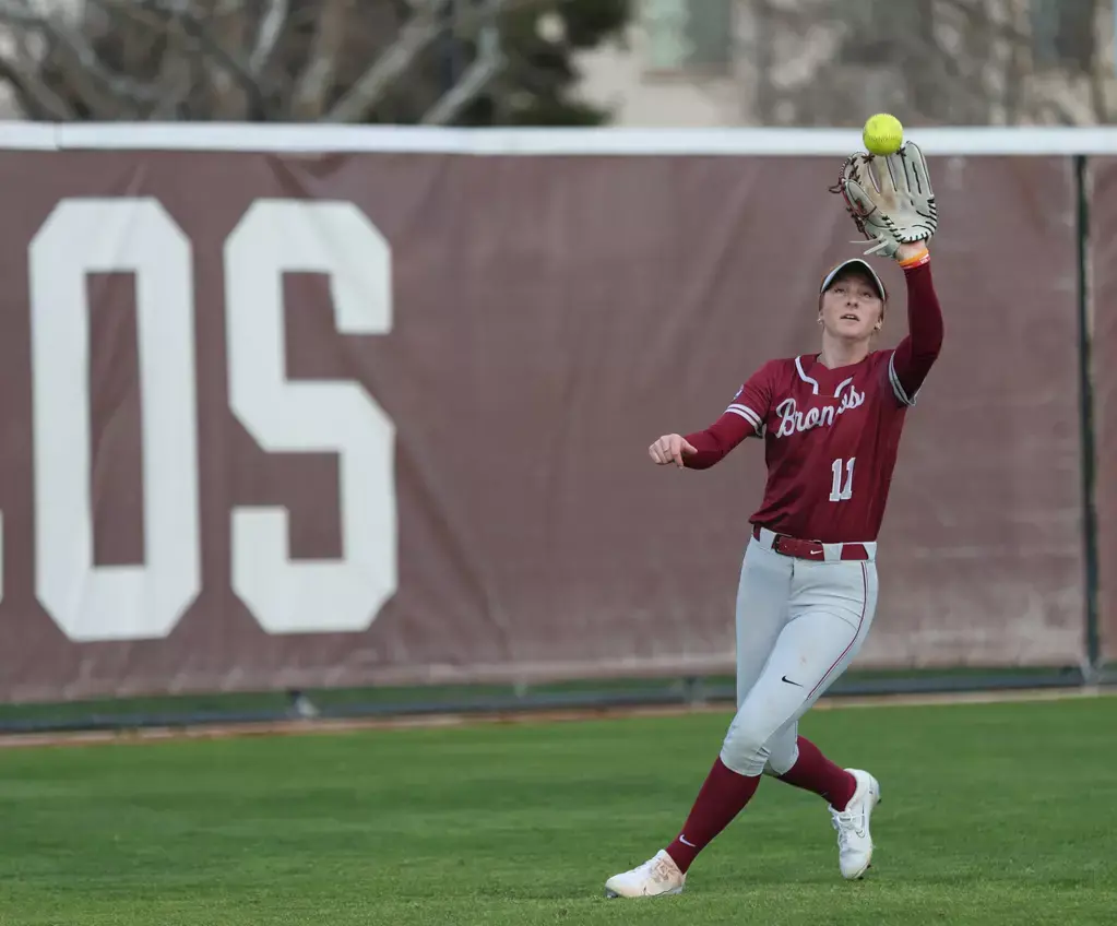 Caitlyn Golob making a catch in center field for Santa Clara University