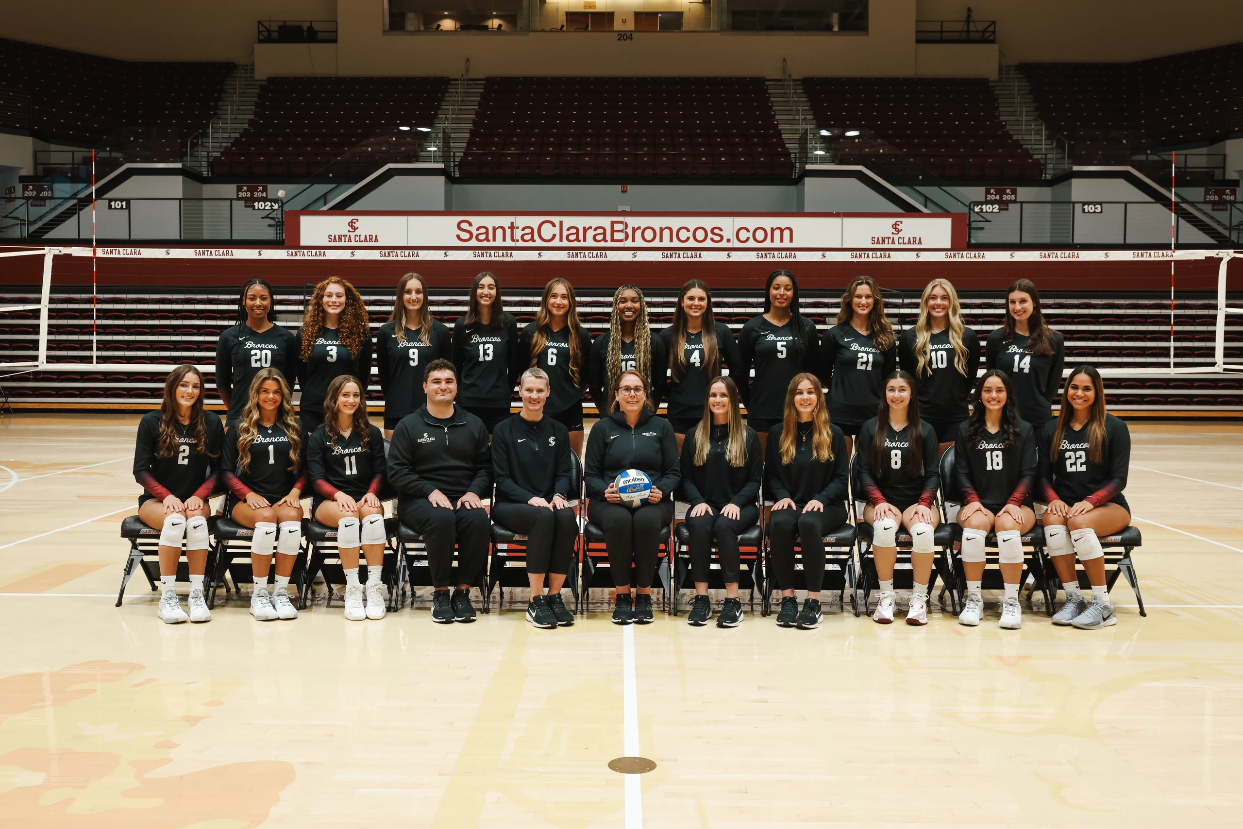 Santa Clara University volleyball team on the court